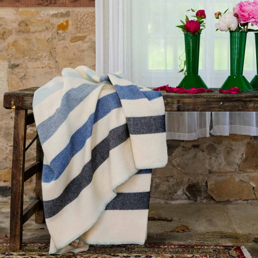 Blue Stripe British Wool Blanket