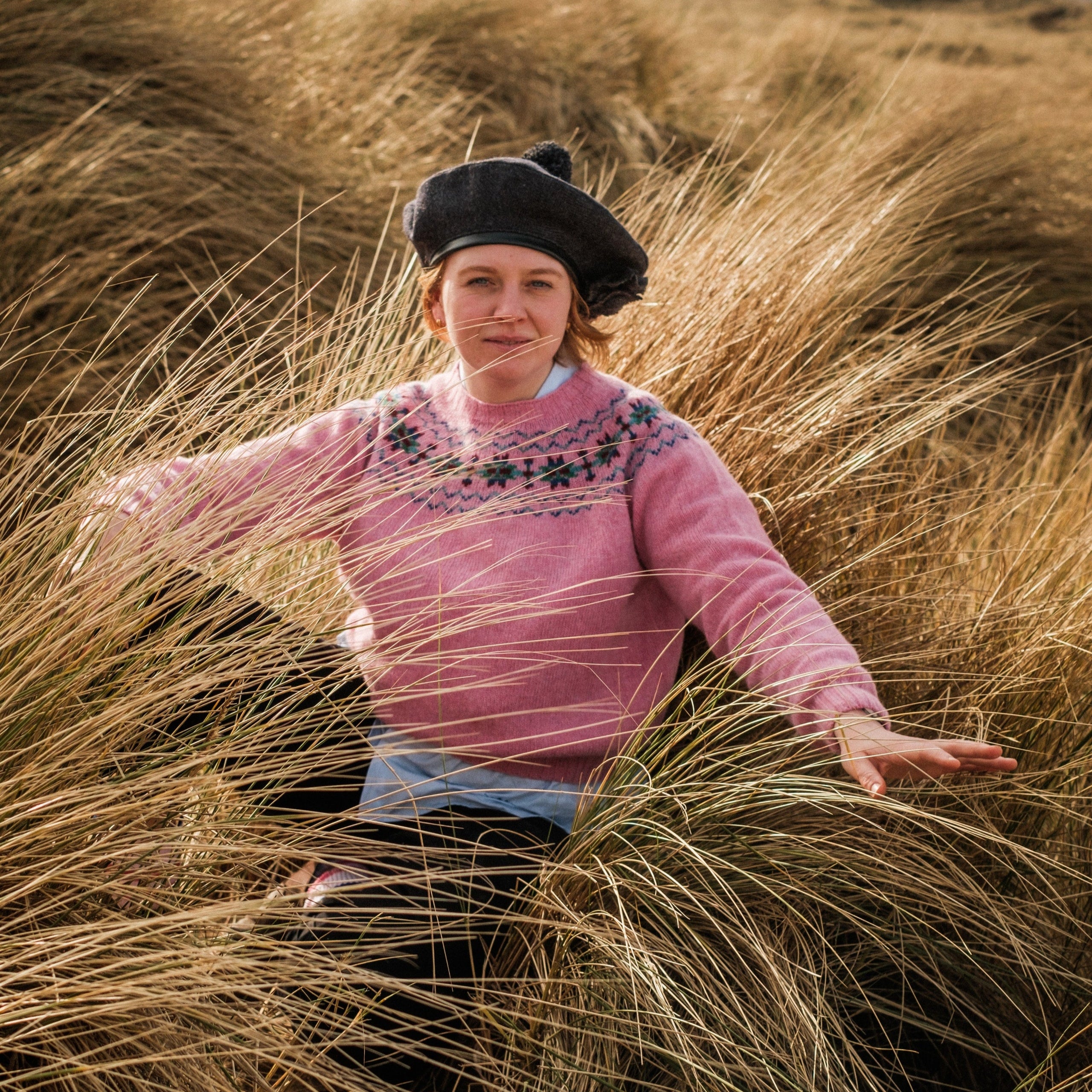 Women’s Cropped Fairisle Yoke Jumper. Pink