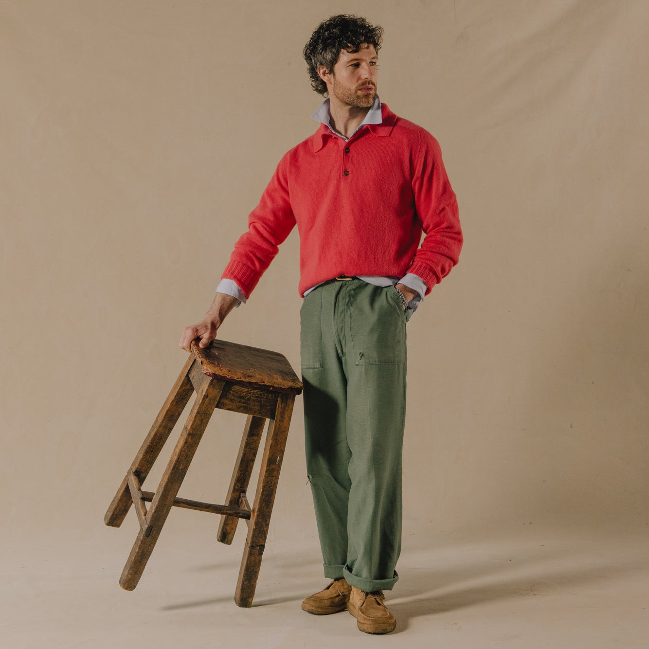 Long Sleeve Wool Polo