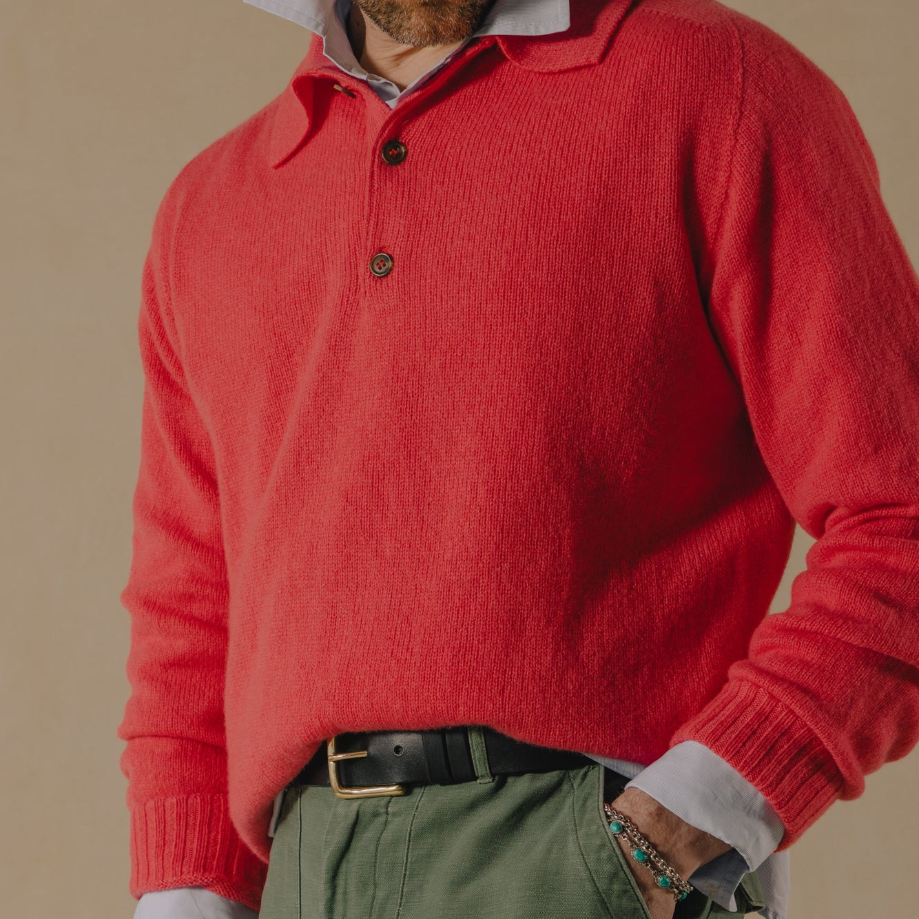 Long Sleeve Wool Polo