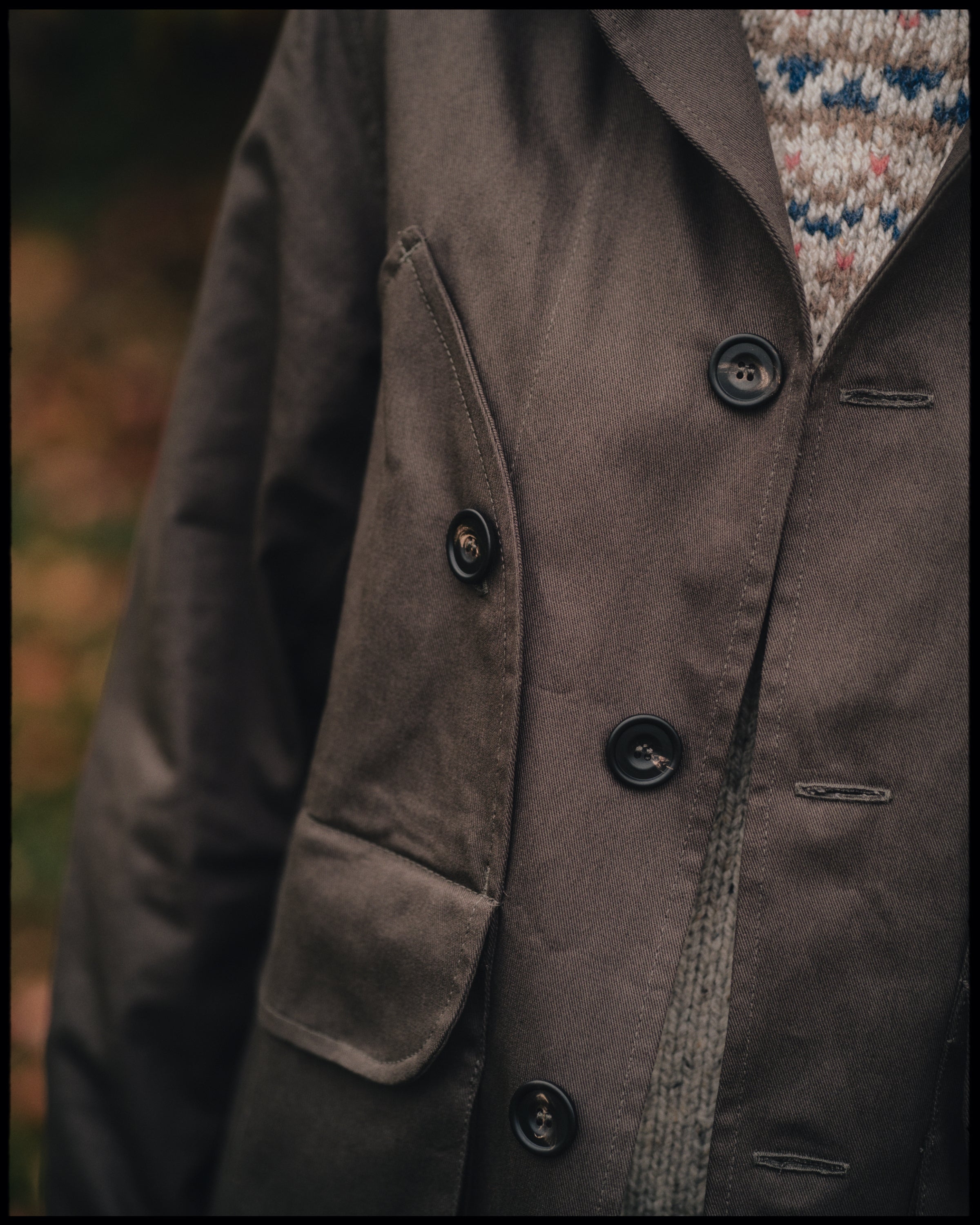 Hunting Jacket. Brown with Blue Cord Collar
