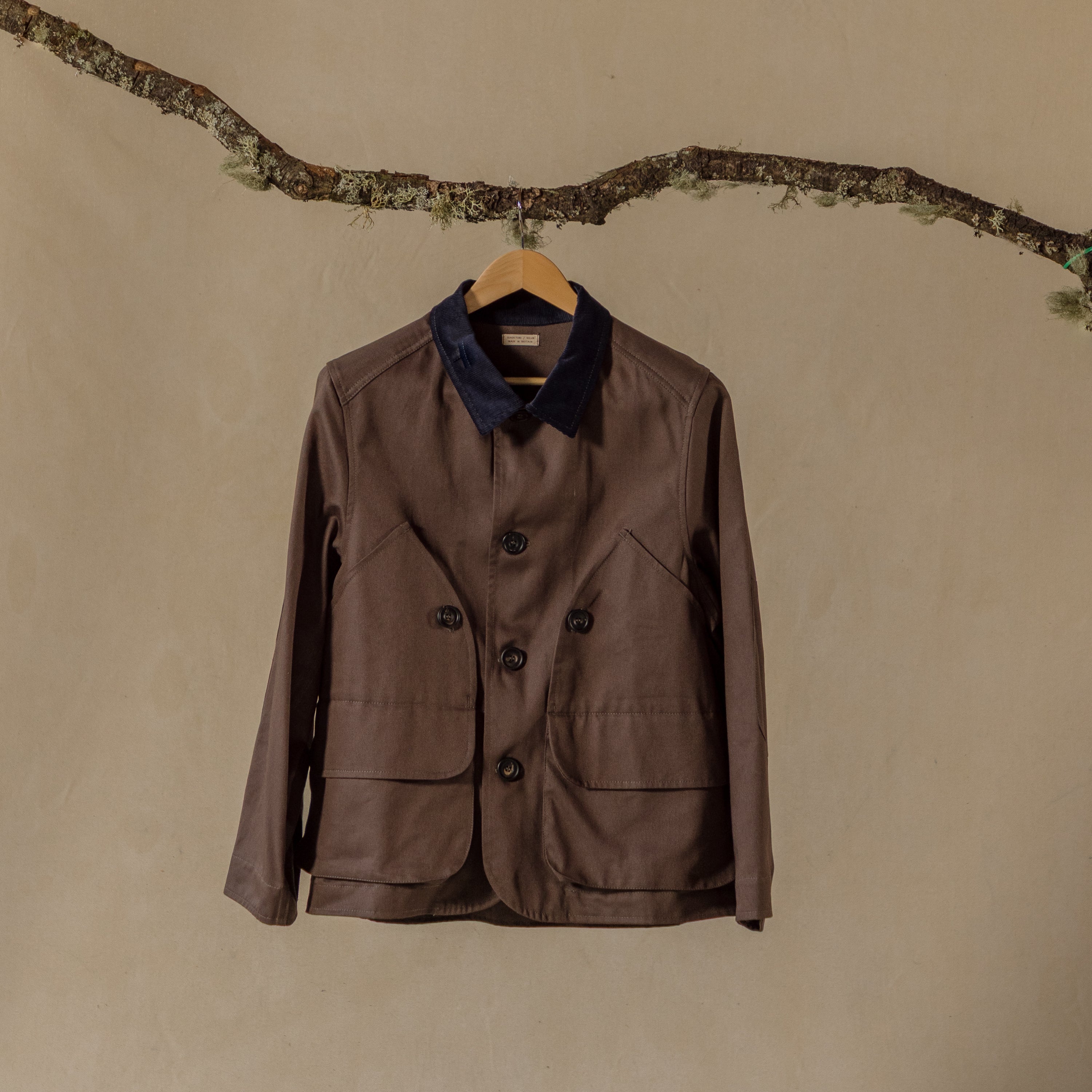 Hunting Jacket. Brown with Blue Cord Collar