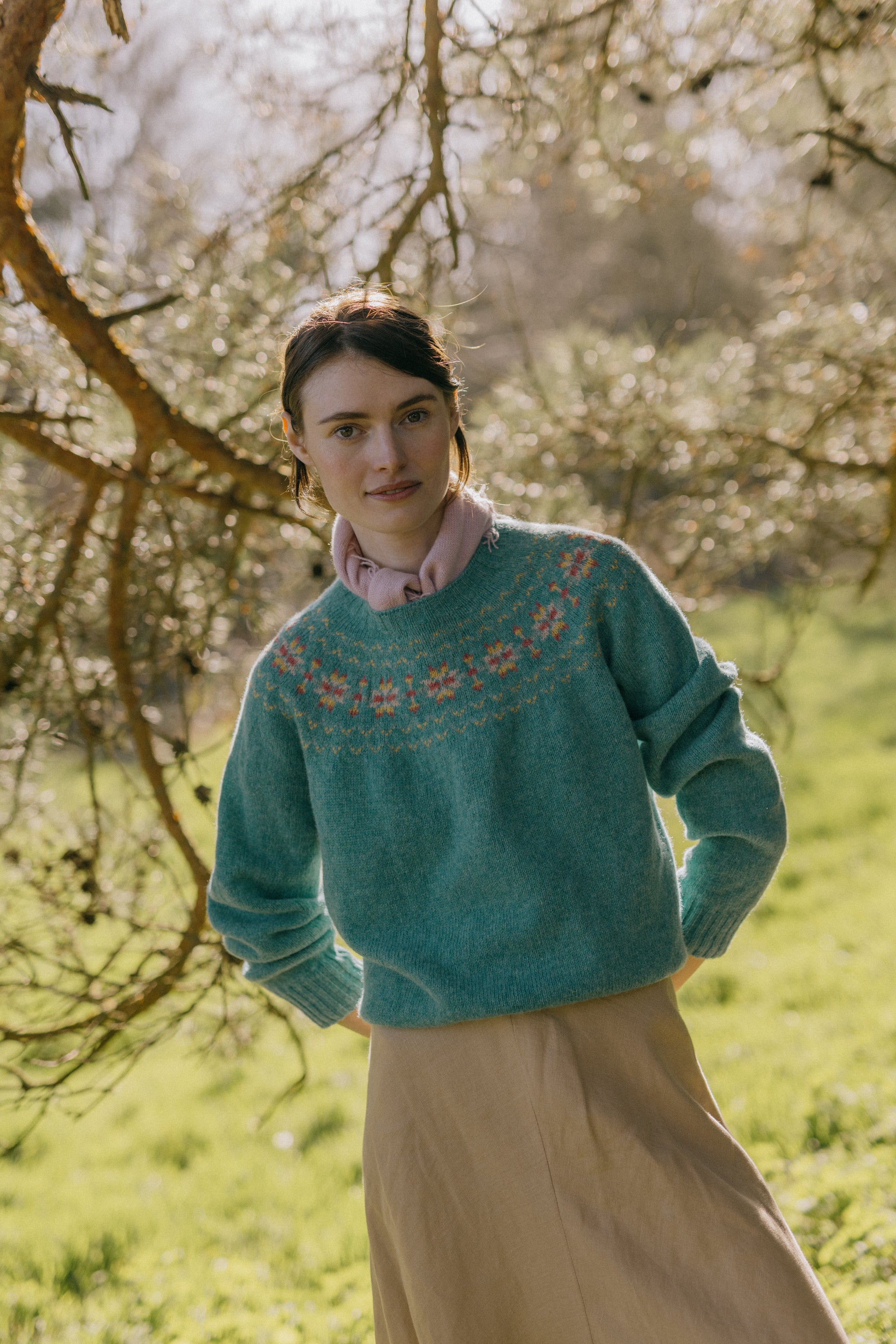 Women’s Cropped Fairisle Yoke Jumper. Blue