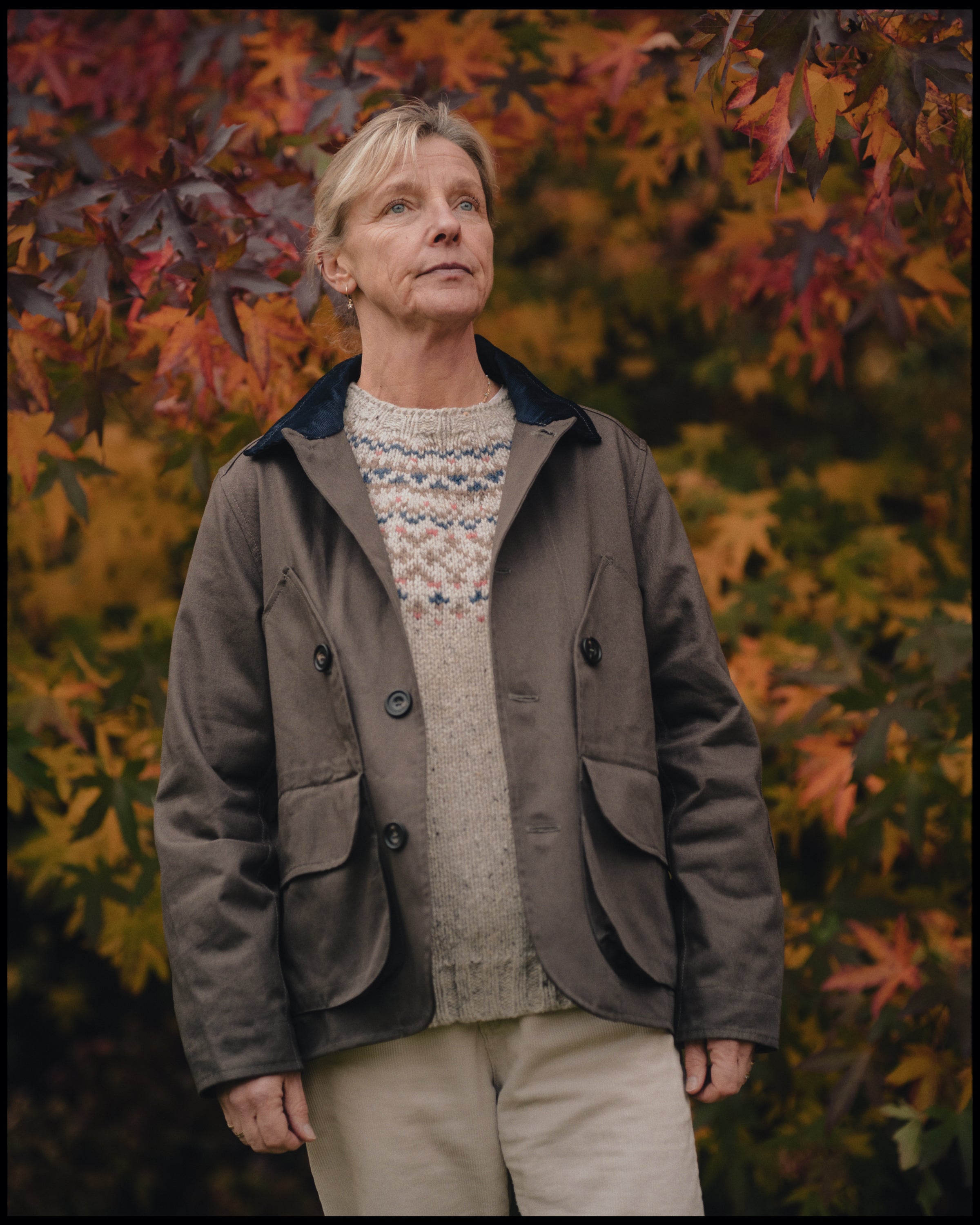 Hunting Jacket. Brown with Blue Cord Collar