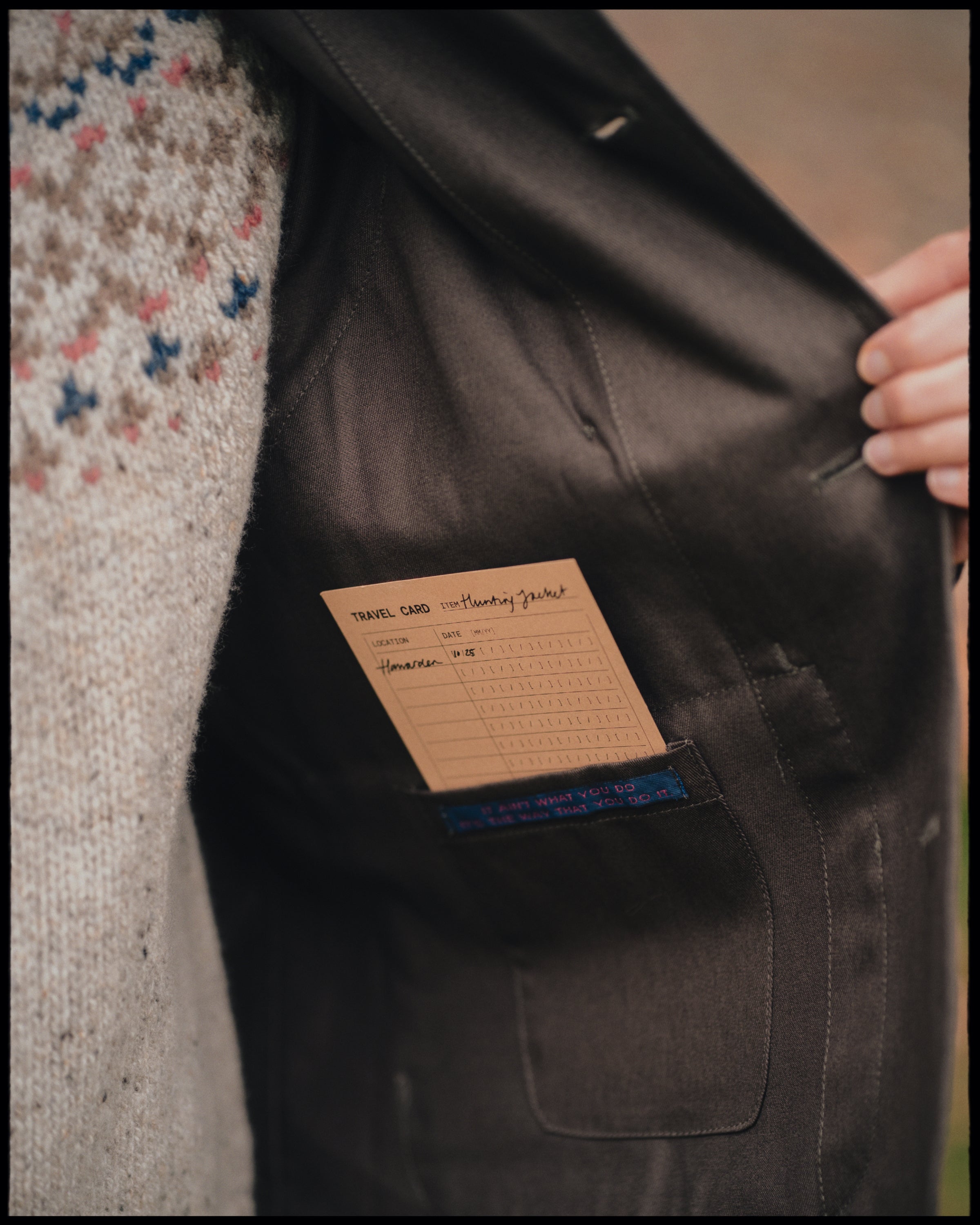 Hunting Jacket. Brown with Blue Cord Collar